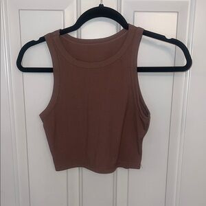 Brown Ribbed Sleeveless Crop Top